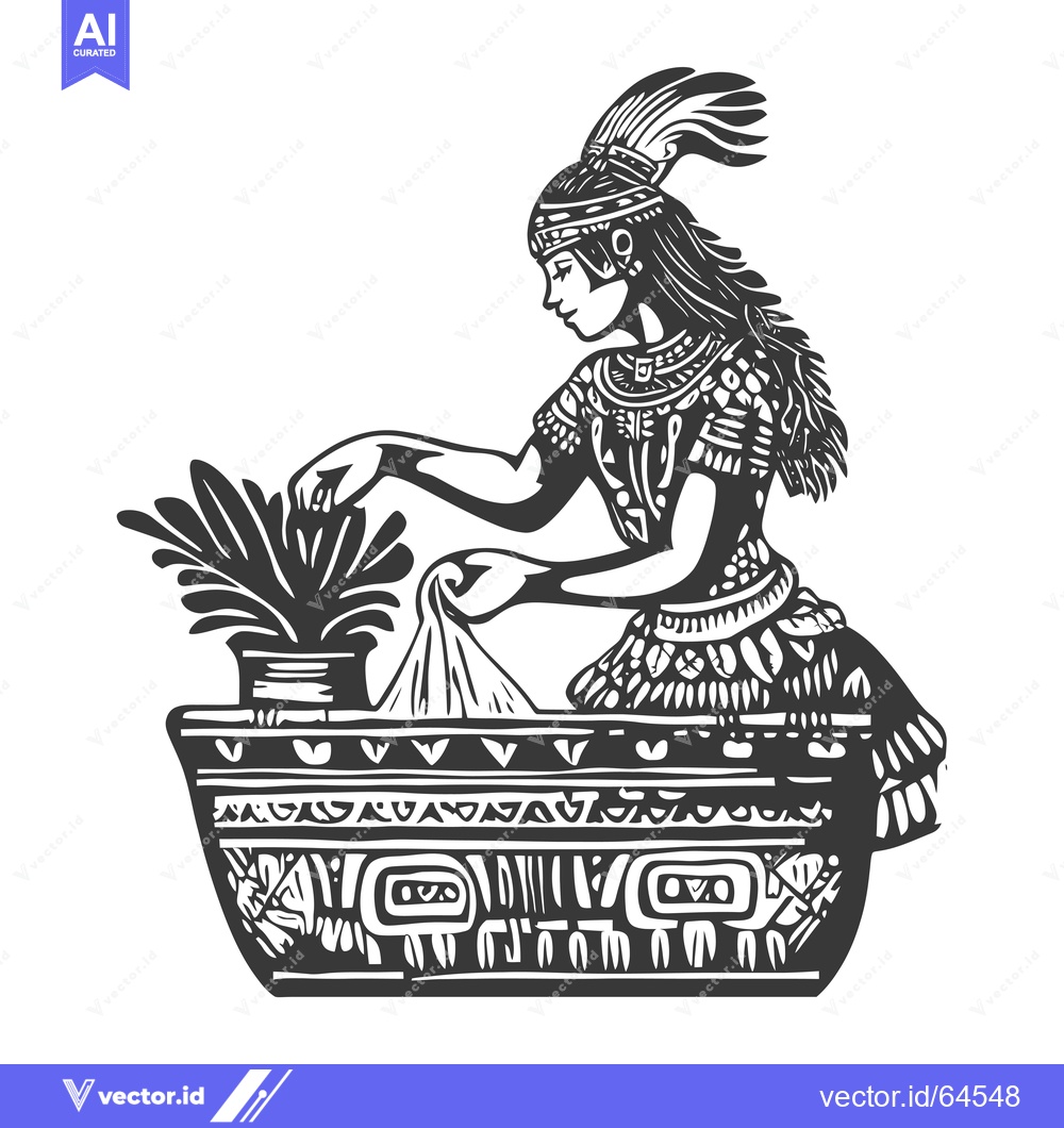 Premium Vector dari Native American Woman Offering Incense in a Ceremonial Vessel