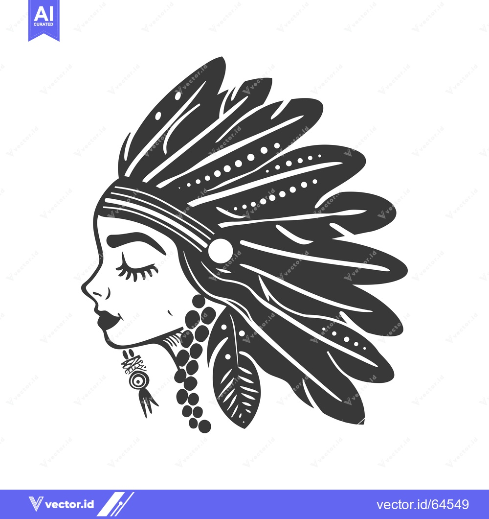 Premium Vector of Native American Woman with Feathers and Beads