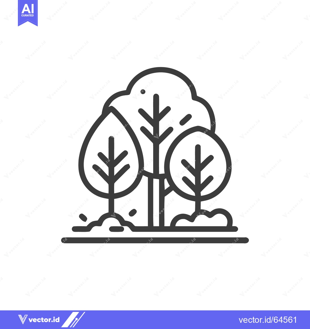 Premium Vector dari Minimalist Forest Icon: Three Trees with Distinct Leaf Shapes and Grou