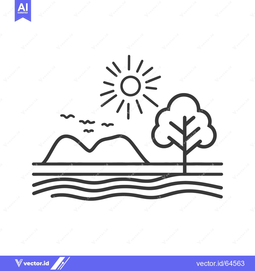 Premium Vector of Simple vector illustration showing a landscape with mountains and a tr
