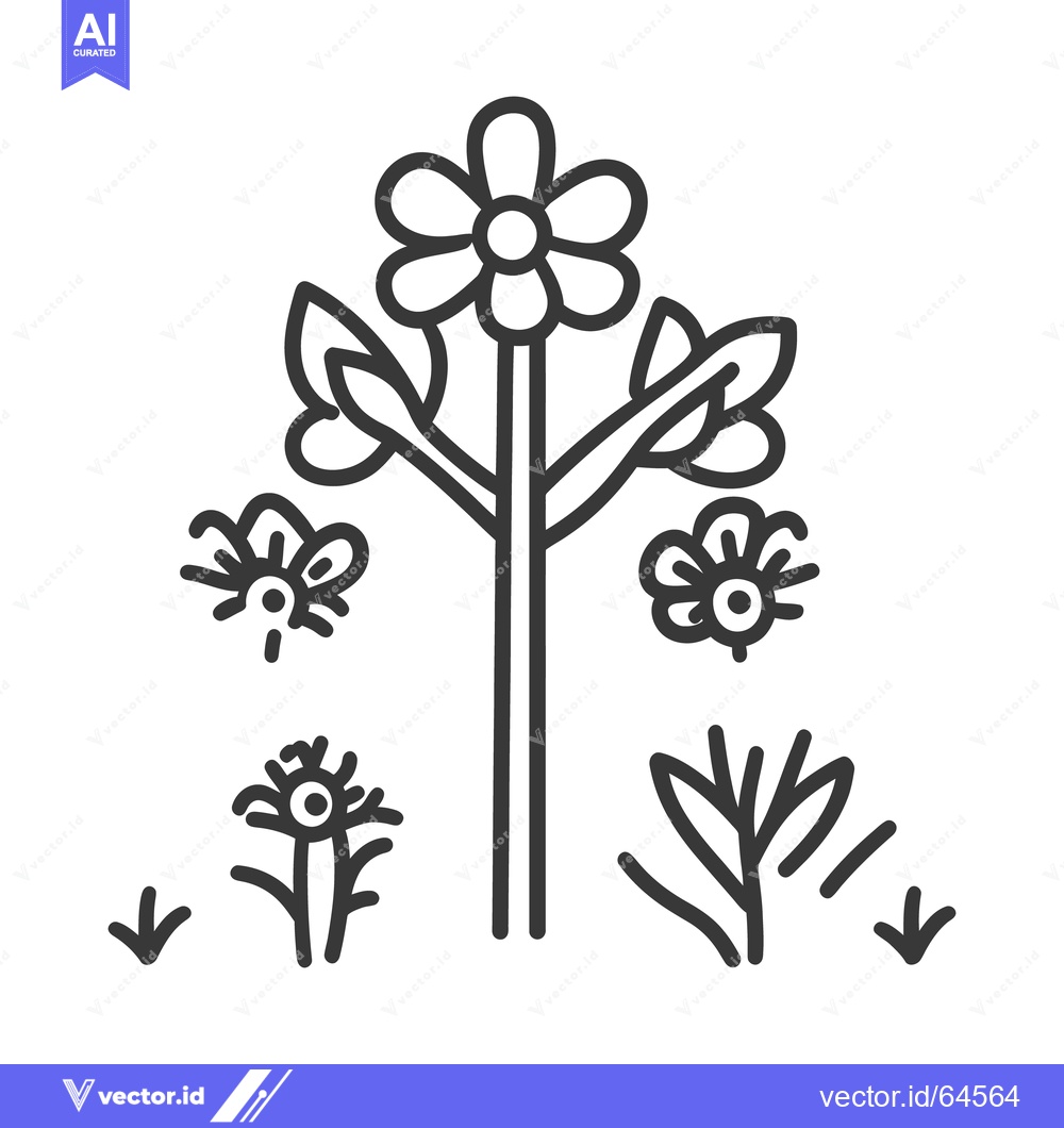 Premium Vector dari Simple illustration of a plant with flowers grass and insects