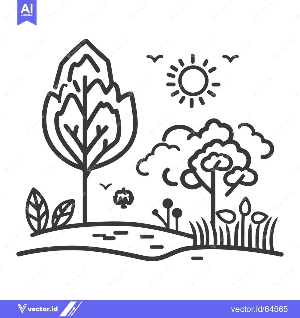 Premium Vector dari Simple black and white illustration of a scenic outdoor landscape