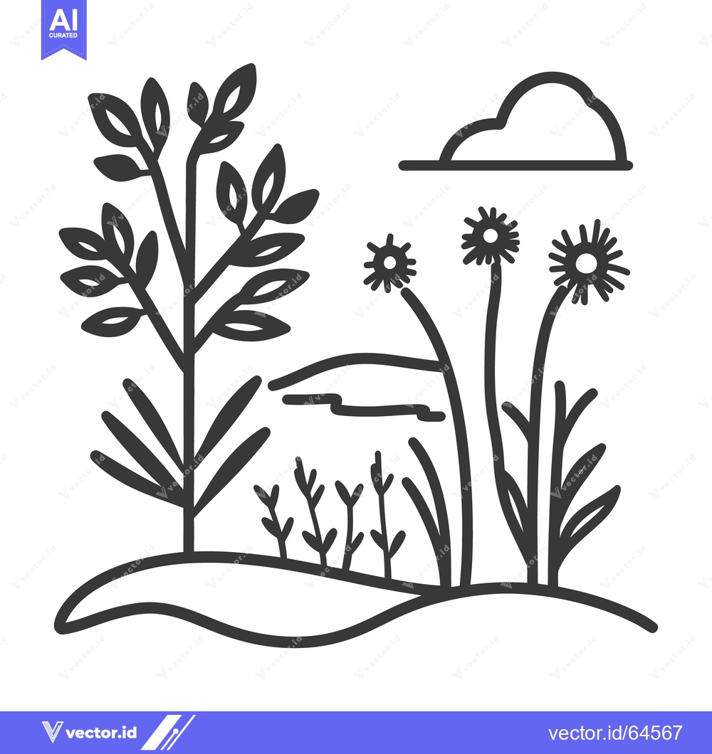 Premium Vector dari A minimalist line drawing illustrating nature and its landscape elemen