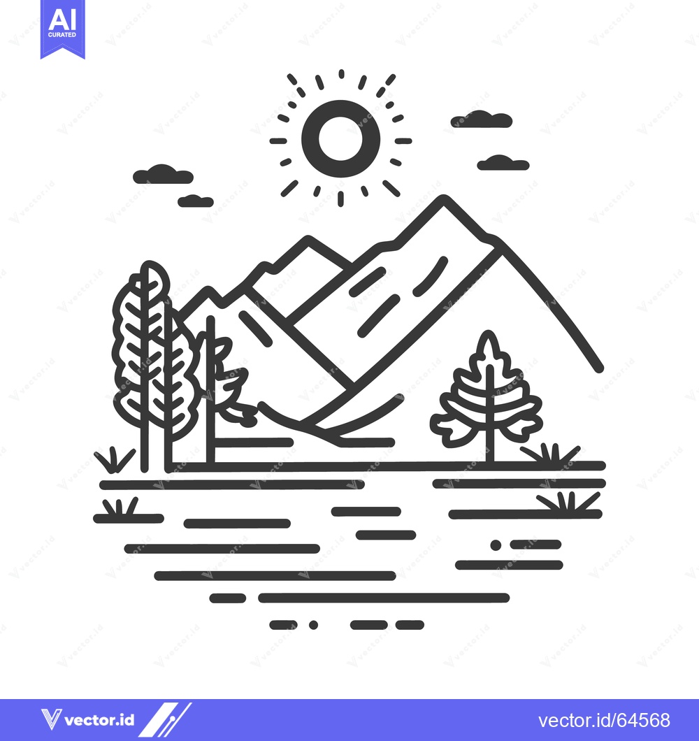 Premium Vector of A simple black and white illustration of a mountain landscape scene