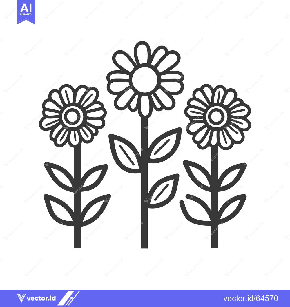 Premium Vector of Three stylized flowers with stems and leaves are displayed