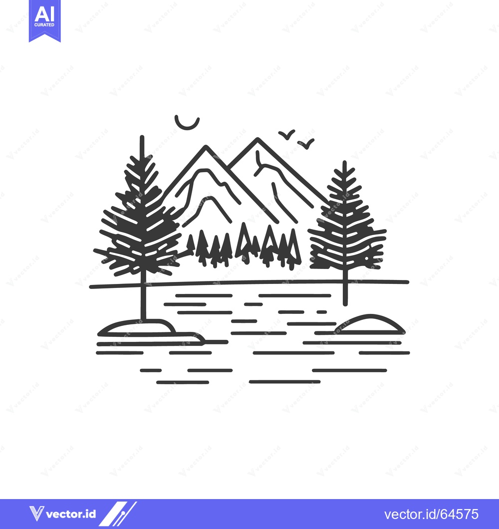 Premium Vector of Simple black and white nature scene of mountains and trees