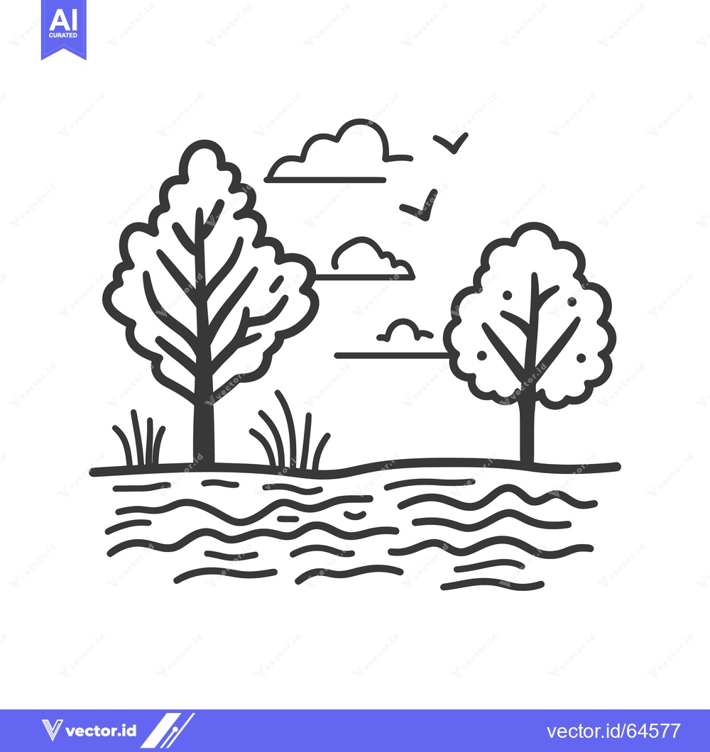 Premium Vector dari Two trees and water form a scenic illustration of outdoors