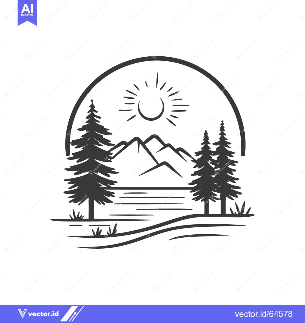 Premium Vector of A serene landscape scene featuring mountains and evergreen trees