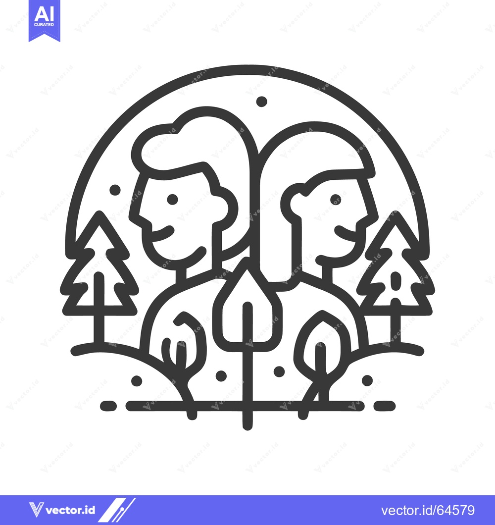 Premium Vector of Minimalist Icon of Two People Back-to-Back in Nature Scene