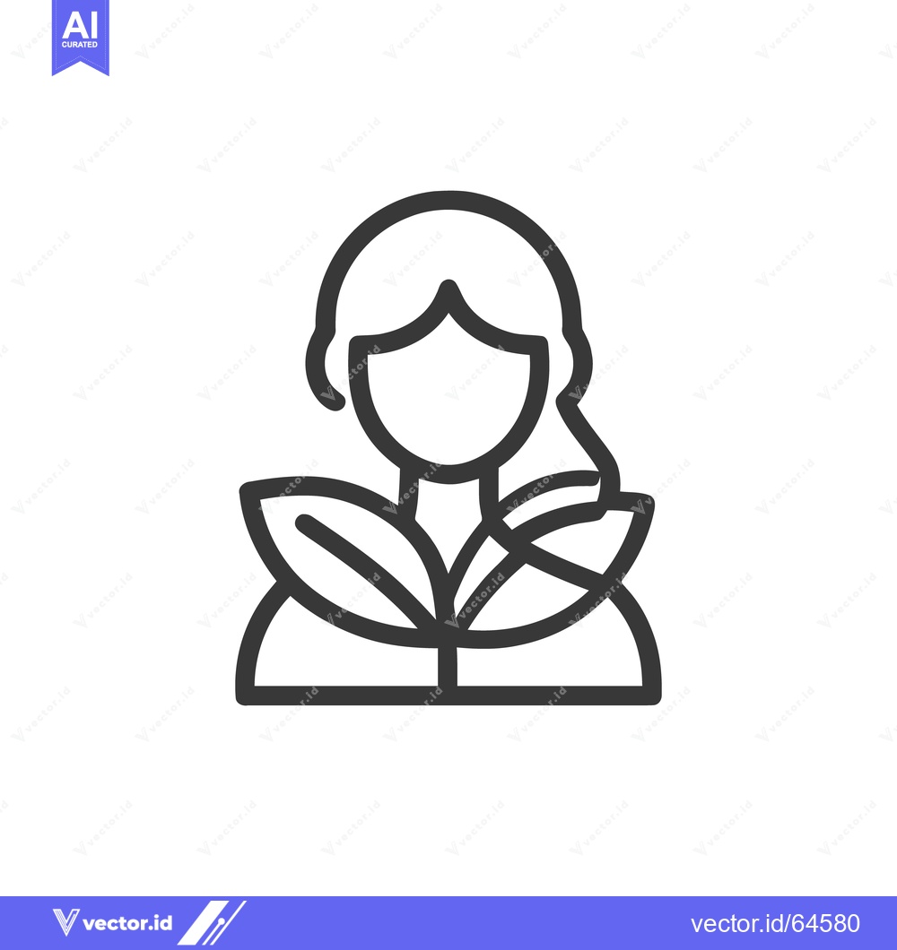 Premium Vector of Minimalist Woman with Leaf Collar Icon in Black Outline