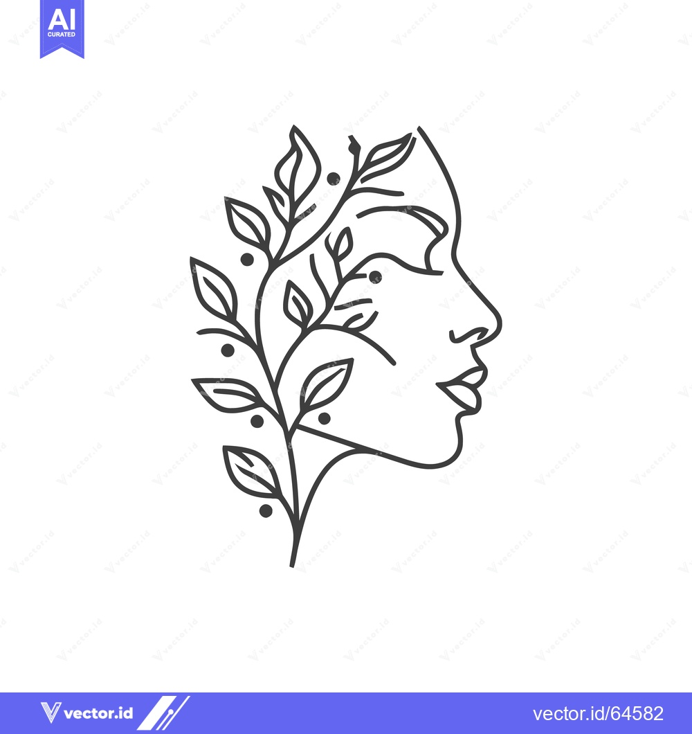 Premium Vector of Minimalist Botanical Woman: Line Art Portrait with Foliage Detail