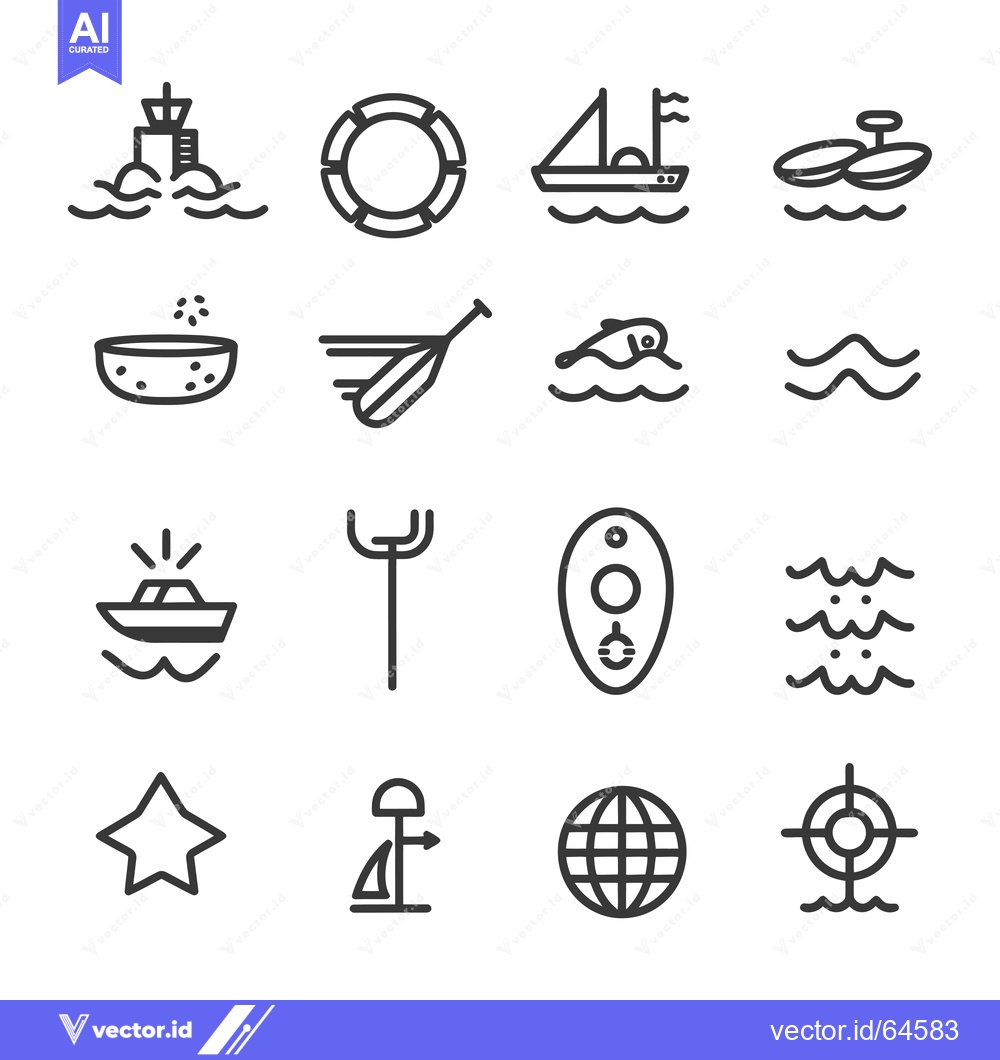 Premium Vector dari Nautical and Aquatic Icons Set in Black and White