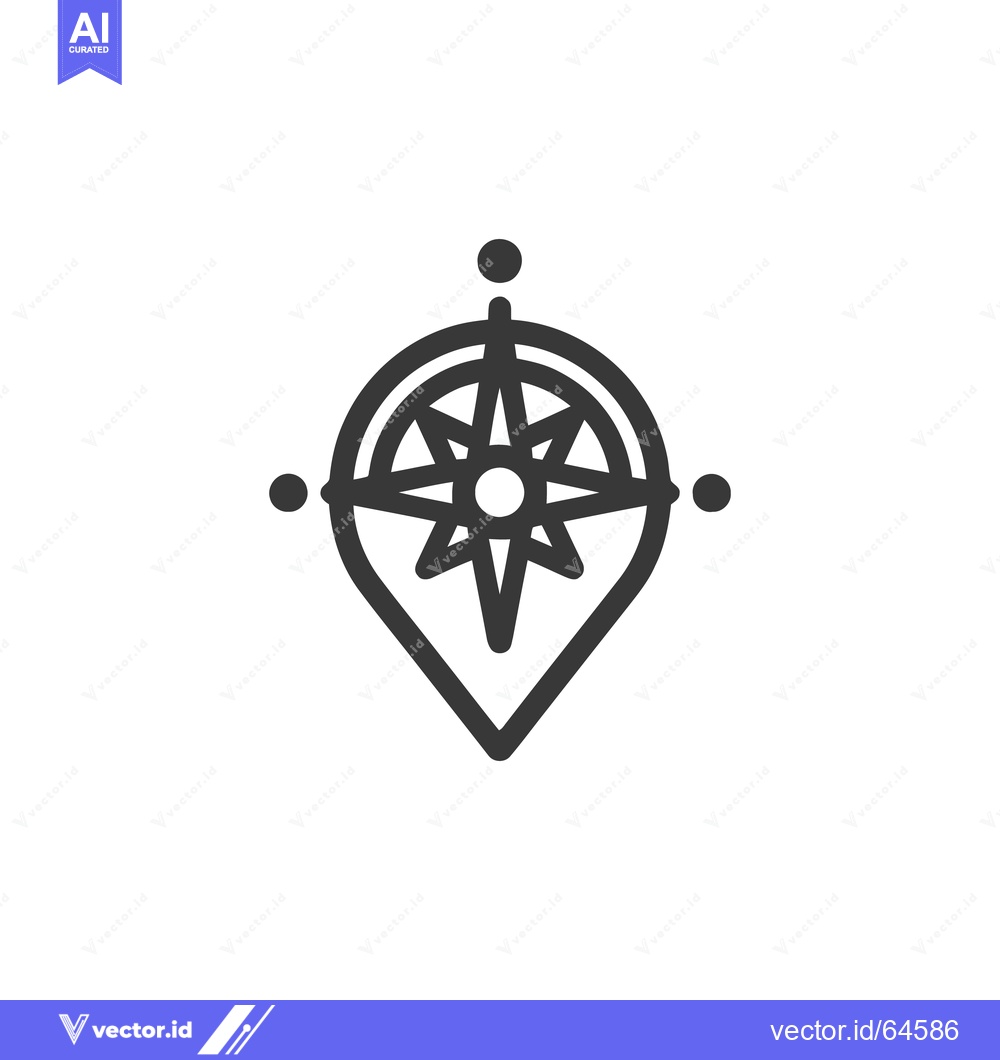 Premium Vector dari Minimalist Compass Rose Icon with Location Pin Shape on White Backgrou