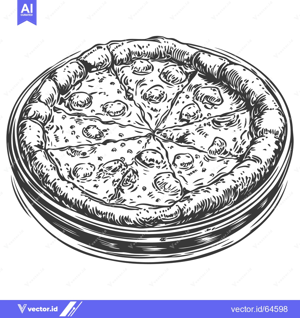 Premium Vector dari A delicious round pizza cut into several triangular slices