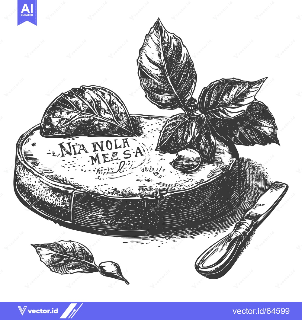 Premium Vector of Illustration showing cheese with herbs and a knife in close up