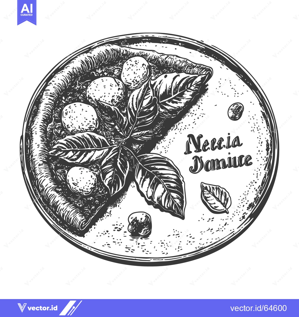 Premium Vector of A vintage hand drawn pizza on a circular serving plate illustration