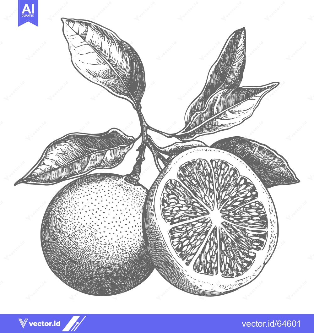 Premium Vector dari A vintage illustration depicts oranges with leaves on a branch