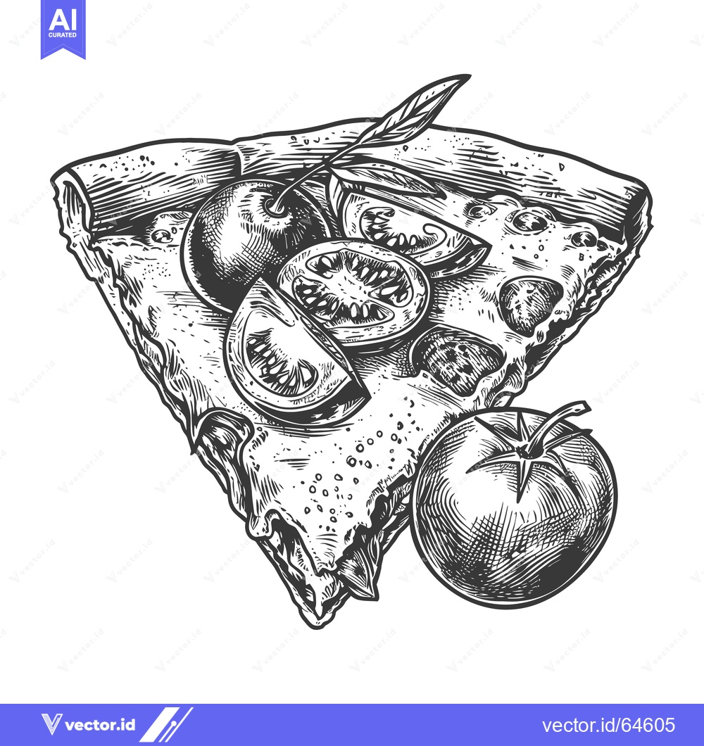 Premium Vector dari A detailed pen and ink drawing of a pizza slice