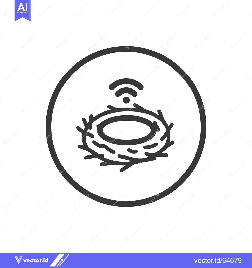 Premium Vector dari Smart Nest Icon: Bird's Nest with WiFi Symbol in Circle Frame