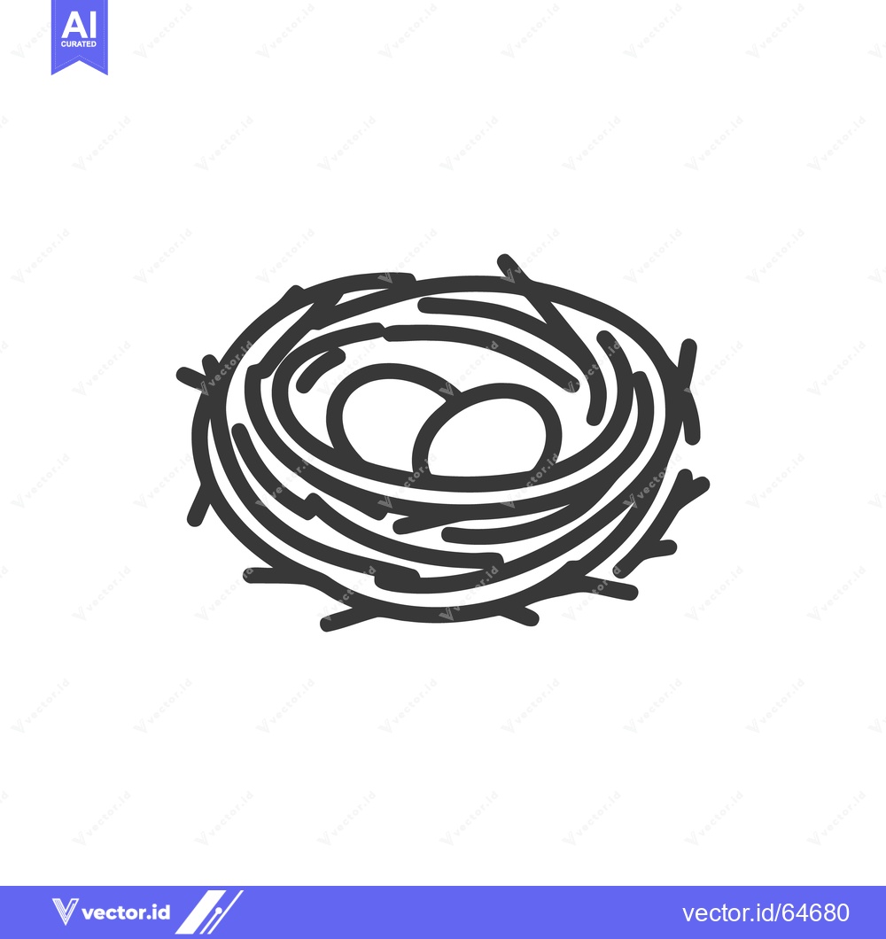 Premium Vector dari Minimalist Bird Nest Icon with Two Eggs, Simple Line Art Design