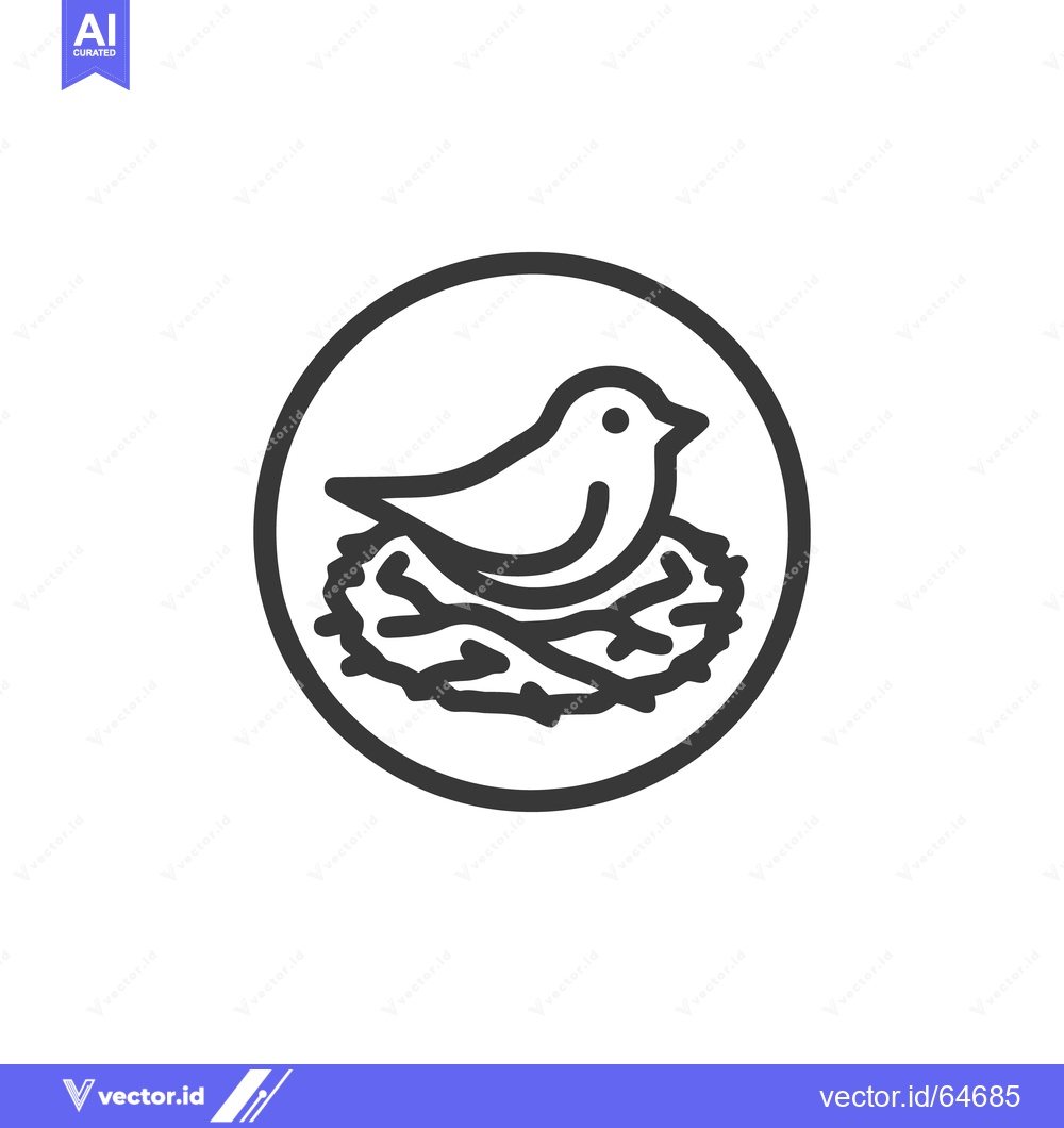 Premium Vector of Minimalist Bird Nest Icon: Simple Line Art in Circle Frame