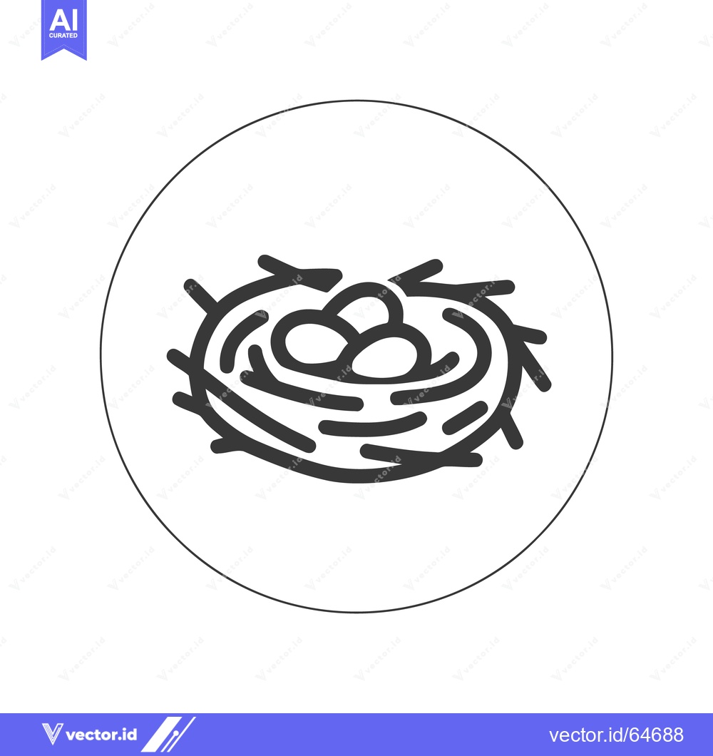 Premium Vector of Minimalist Bird Nest Icon with Three Eggs in Circle Frame, Simple Desi
