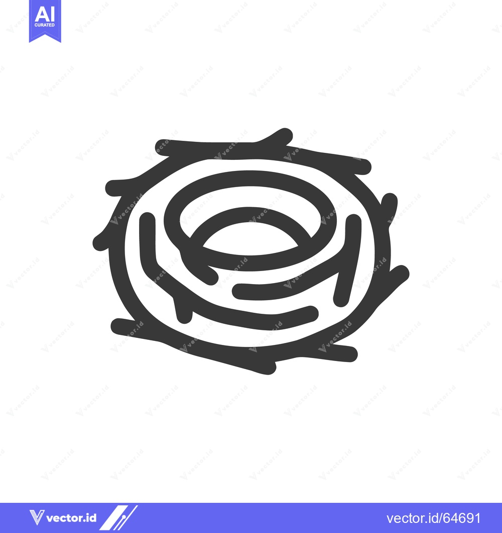 Premium Vector dari Minimalist Bird Nest Icon: Stylized, Circular Design with Twigs and Br