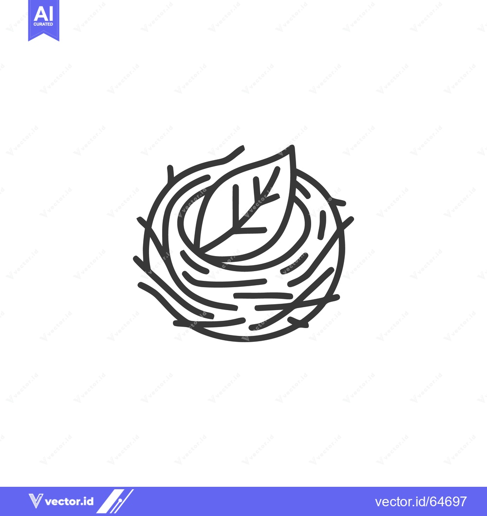 Premium Vector of Minimalist Nest Icon with Leaf, Line Art Style, Nature Symbolism