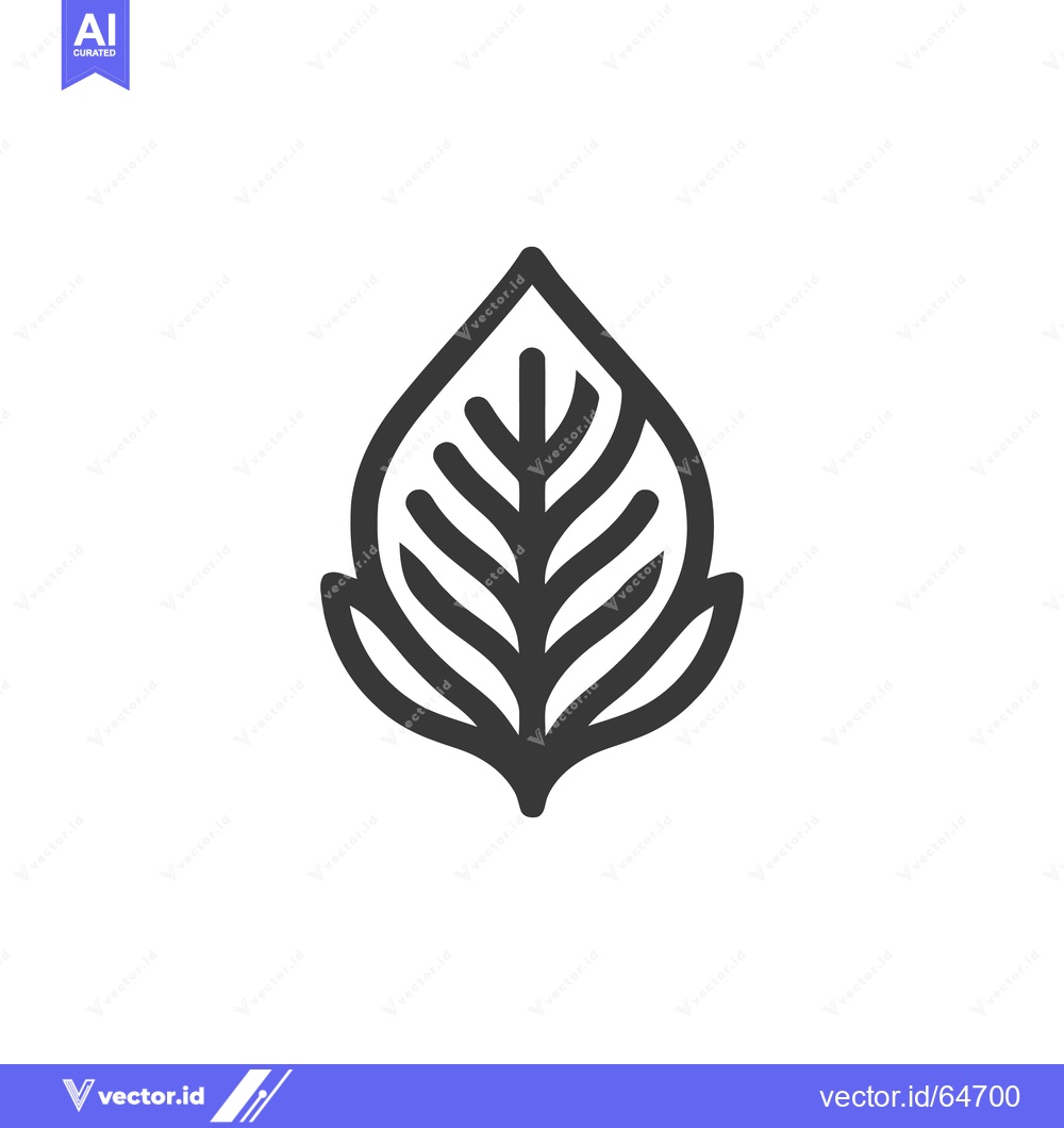 Premium Vector dari Minimalist Leaf Icon: Bold Outline, Stylized Veins, Isolated on White