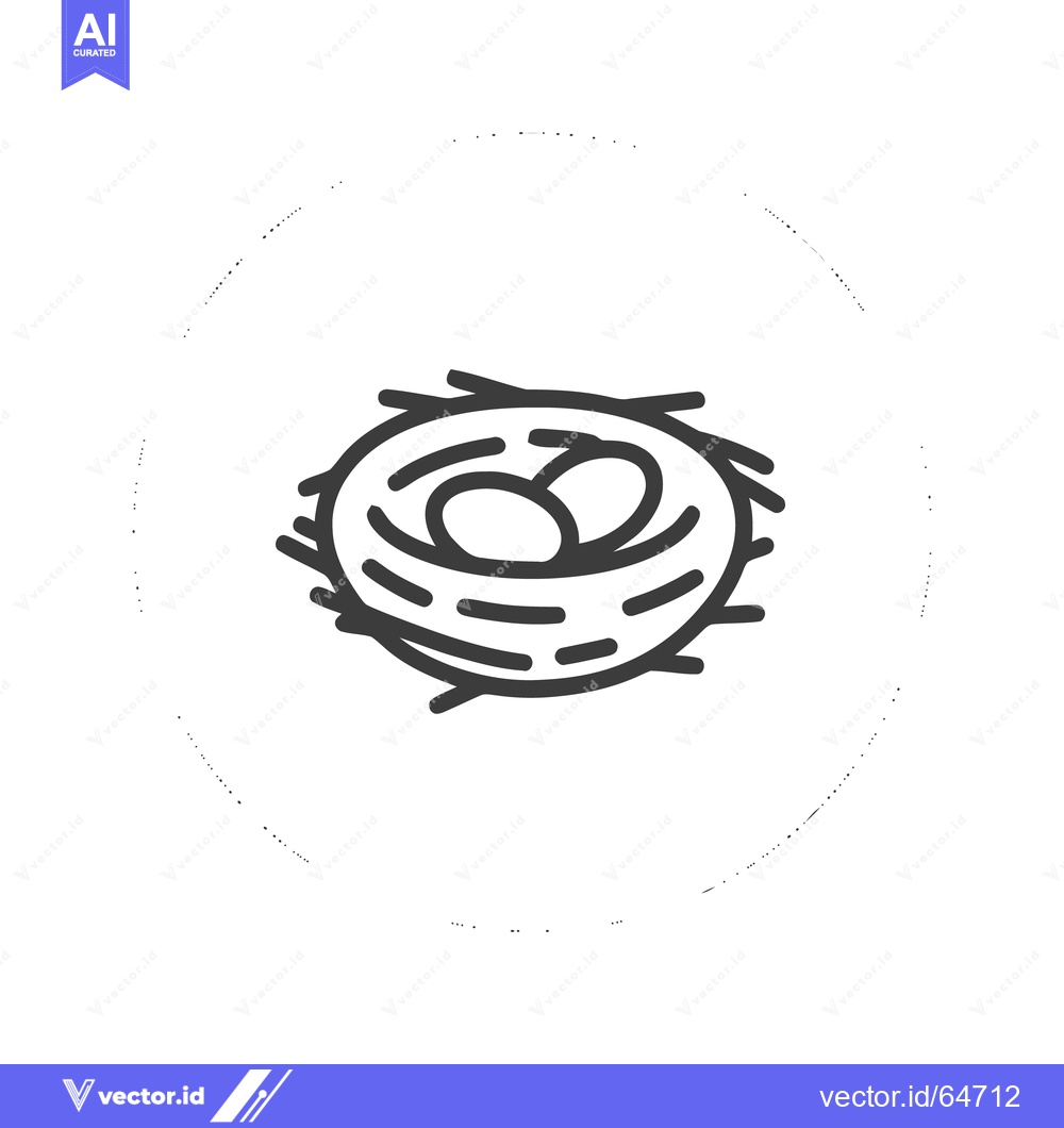 Premium Vector dari Minimalist Nest Icon with Two Eggs, Circular Dotted Border, Simple Des