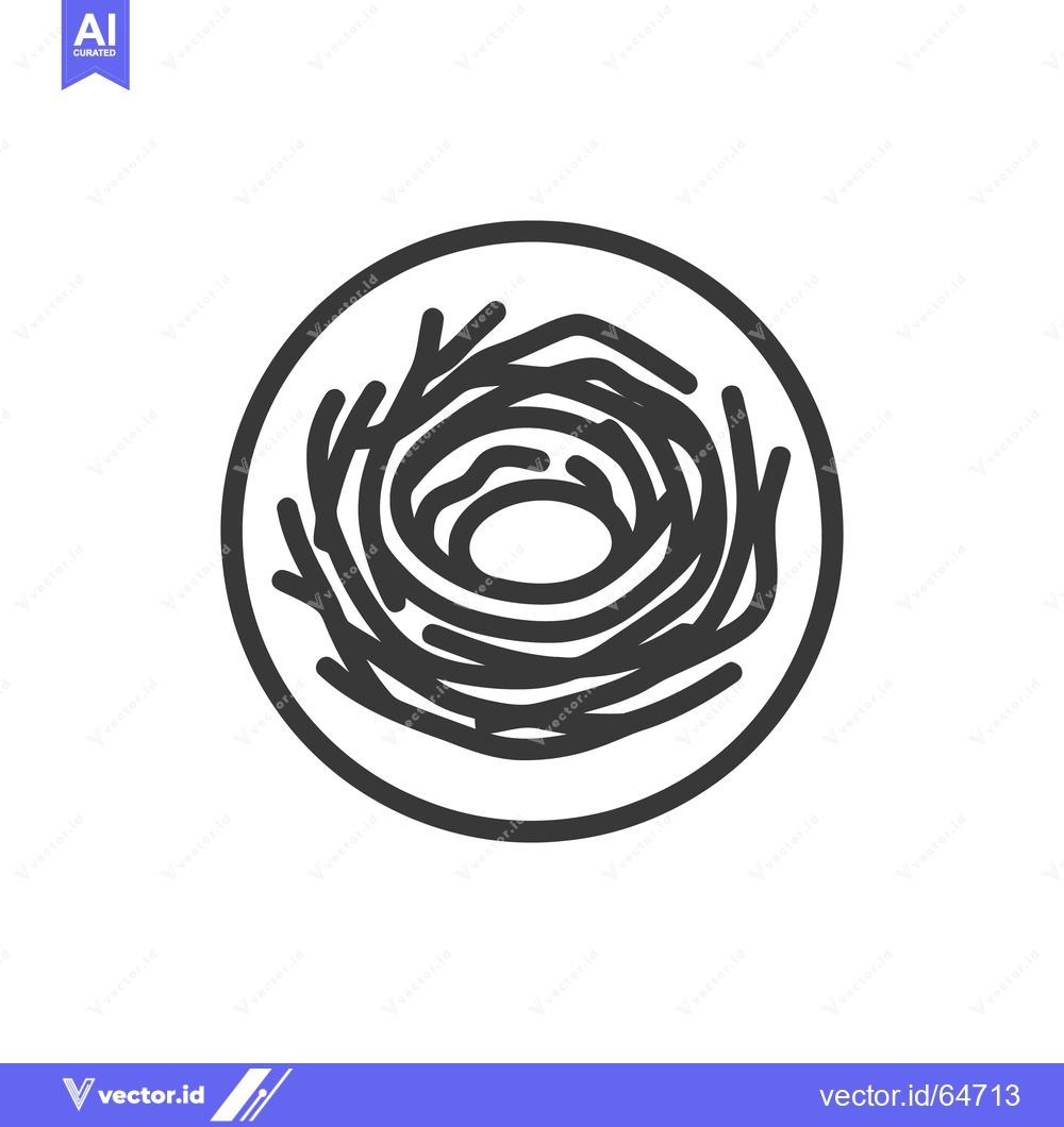 Premium Vector dari Minimalist Bird Nest Icon: Circular Design with Twigs and Empty Center