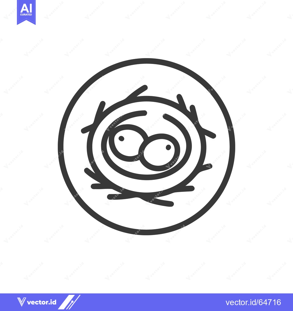 Premium Vector dari Minimalist Bird Nest Icon with Two Eggs in Circular Frame, Black Outli