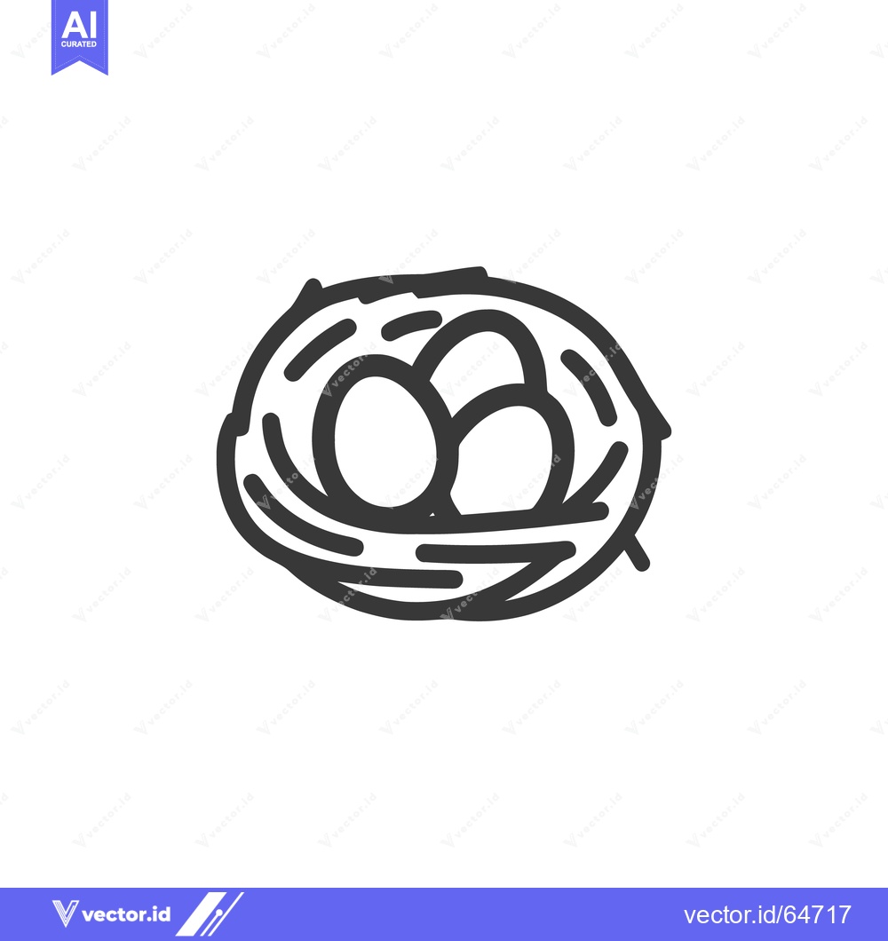 Premium Vector dari Minimalist Bird Nest Icon with Three Eggs, Line Art Illustration