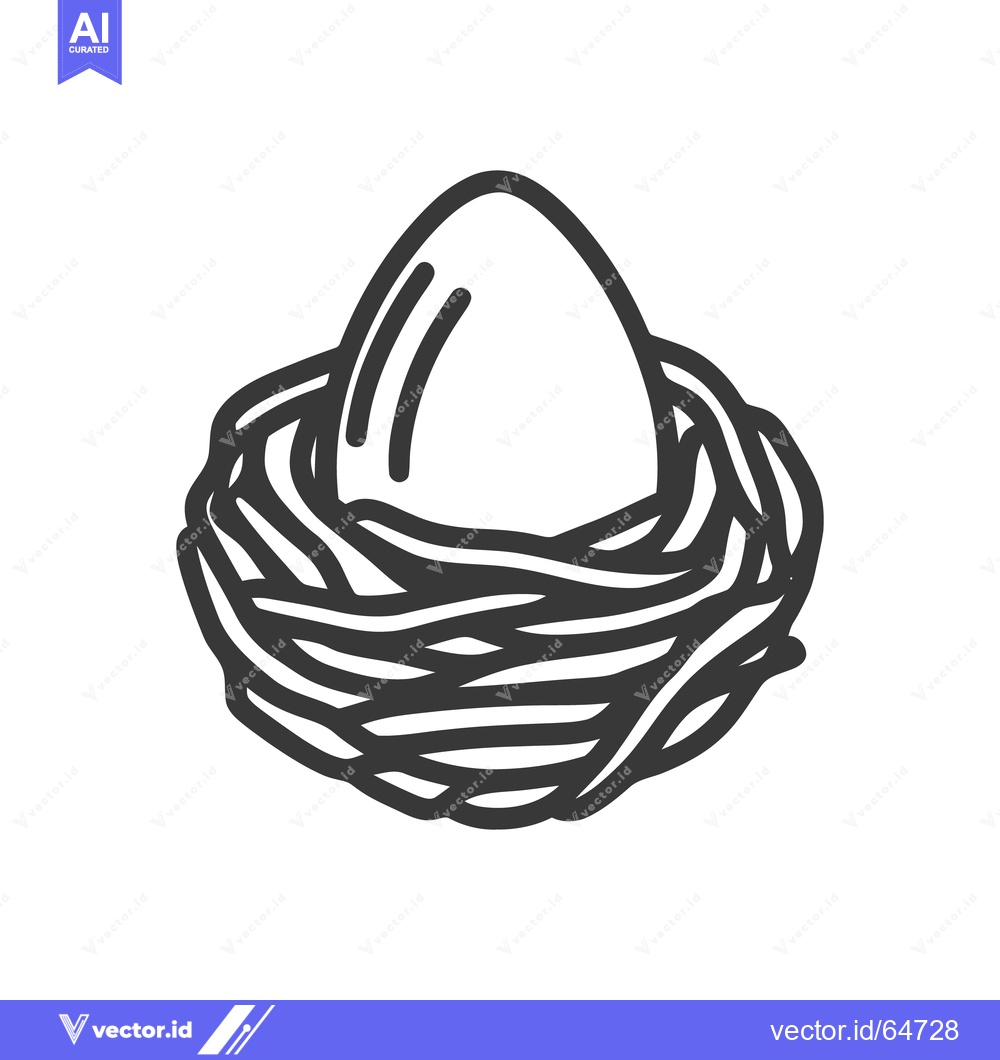 Premium Vector dari Minimalist Egg in Nest Icon, Simple Line Art Illustration
