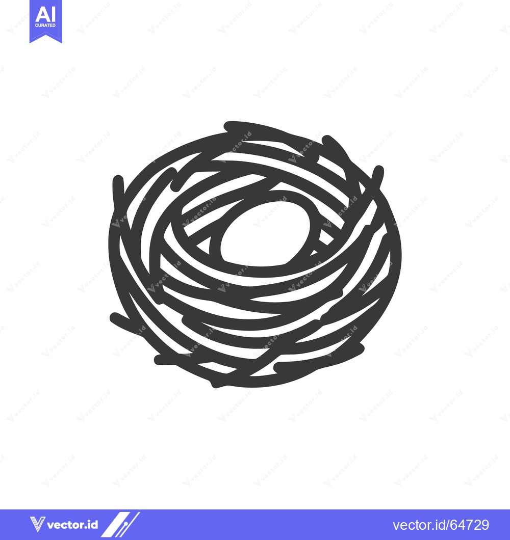 Premium Vector of Minimalist Bird Nest Illustration: Simple Graphic Design on White Back