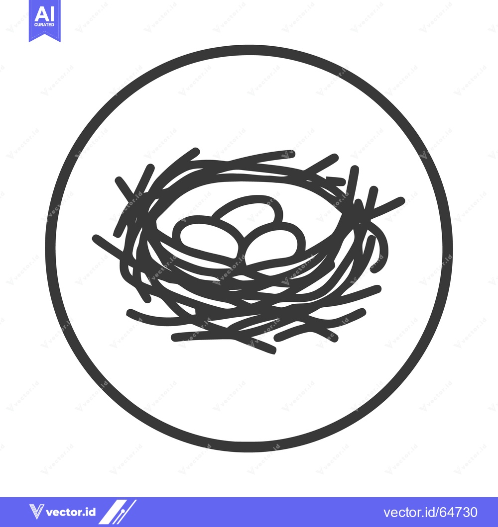 Premium Vector of Minimalist Nest Icon: Three Eggs in Twigs, Circular Frame
