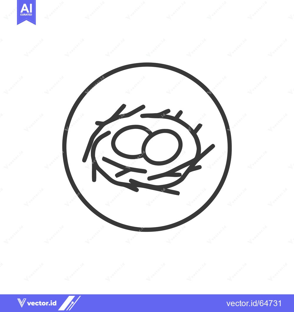 Premium Vector of Minimalist Bird Nest Icon with Two Eggs in Circle Outline