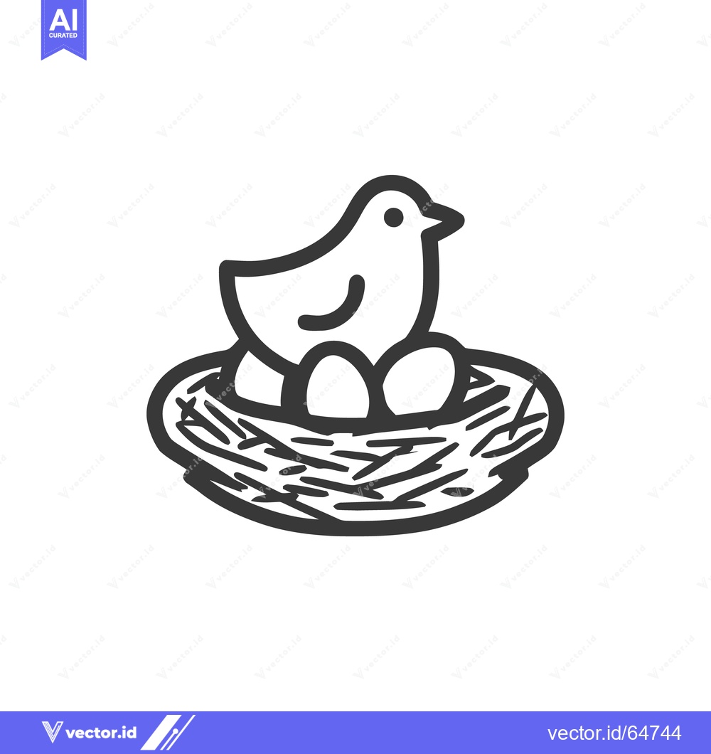 Premium Vector of Stylized Bird Nest Icon with Eggs and Bird Silhouette, Minimalist Desi