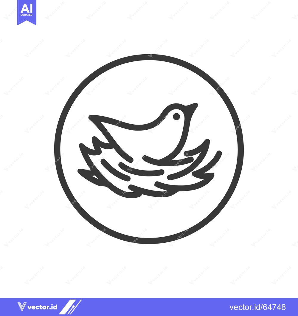 Premium Vector dari Minimalist Bird Nest Icon: Simple Line Art in Circle Frame