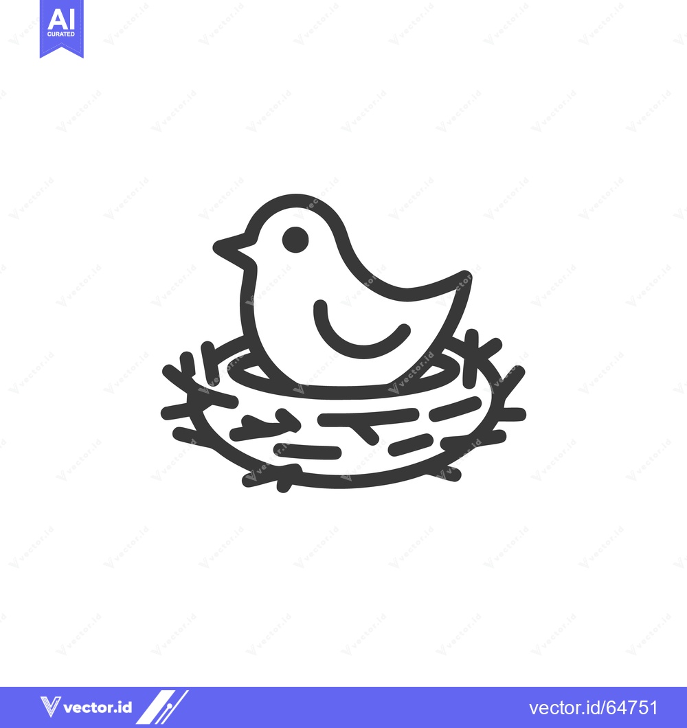 Premium Vector dari Minimalist Bird Nest Icon: Simple Line Art Illustration on White Backg