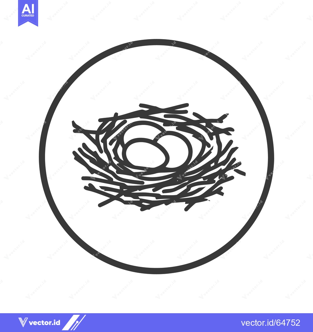 Premium Vector dari Minimalist Bird Nest Icon with Eggs in Circle Frame, Black and White D