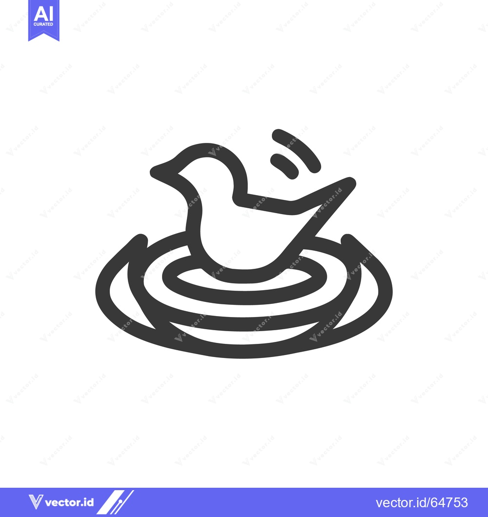 Premium Vector of Minimalist Duck Icon: Simple Line Art in Water Ripples, Black and Whit