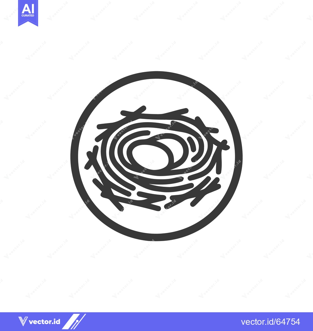 Premium Vector of Minimalist Bird Nest Icon in Circle, Nature Symbolism, Black and White