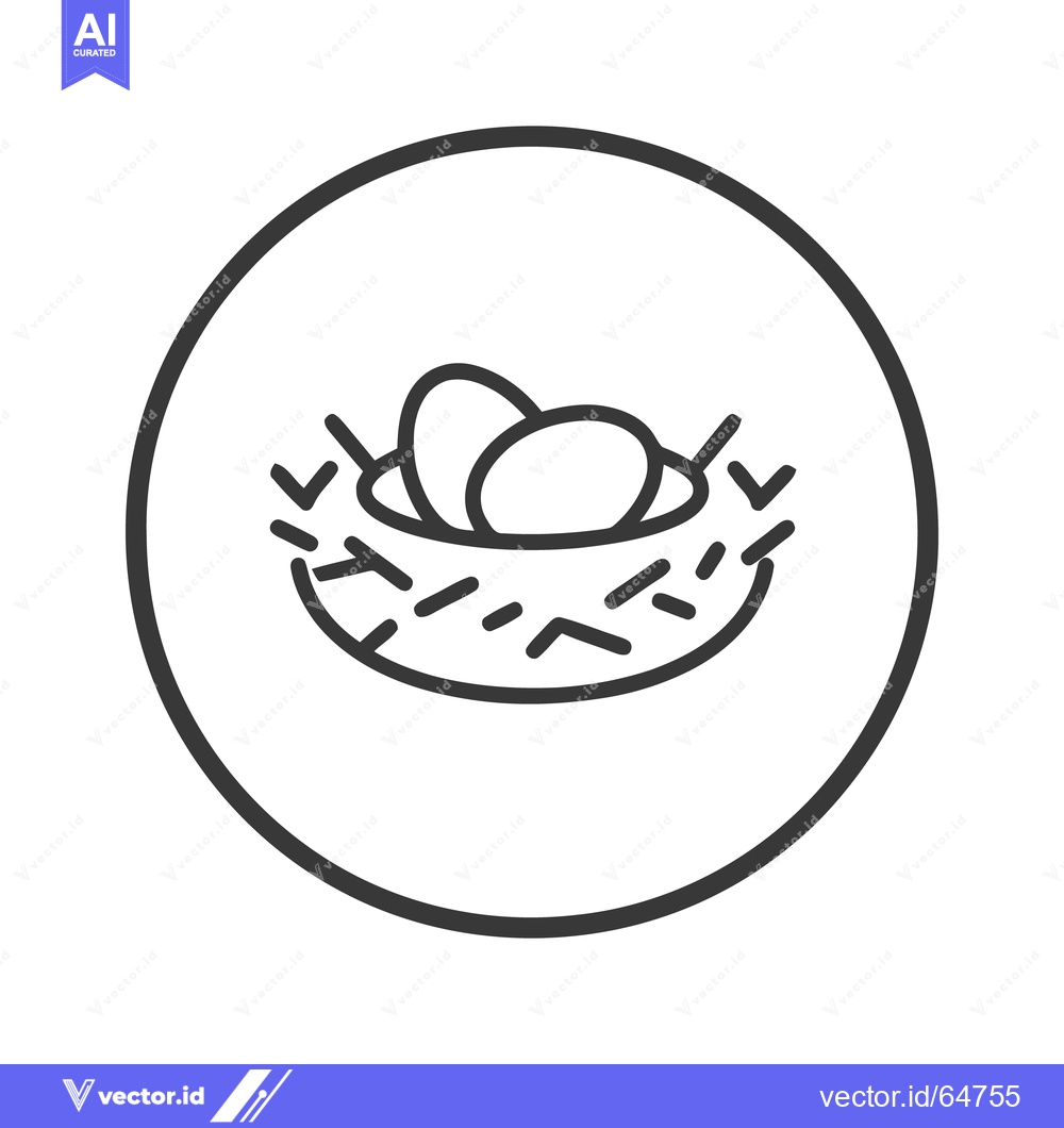 Premium Vector dari Minimalist Bird Nest Icon with Two Eggs in Circular Frame, Line Art