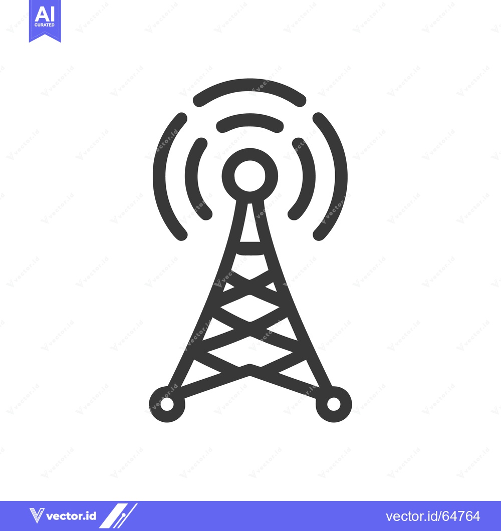 Premium Vector dari Minimalist Radio Tower Icon with Signal Waves, Isolated on White Backg