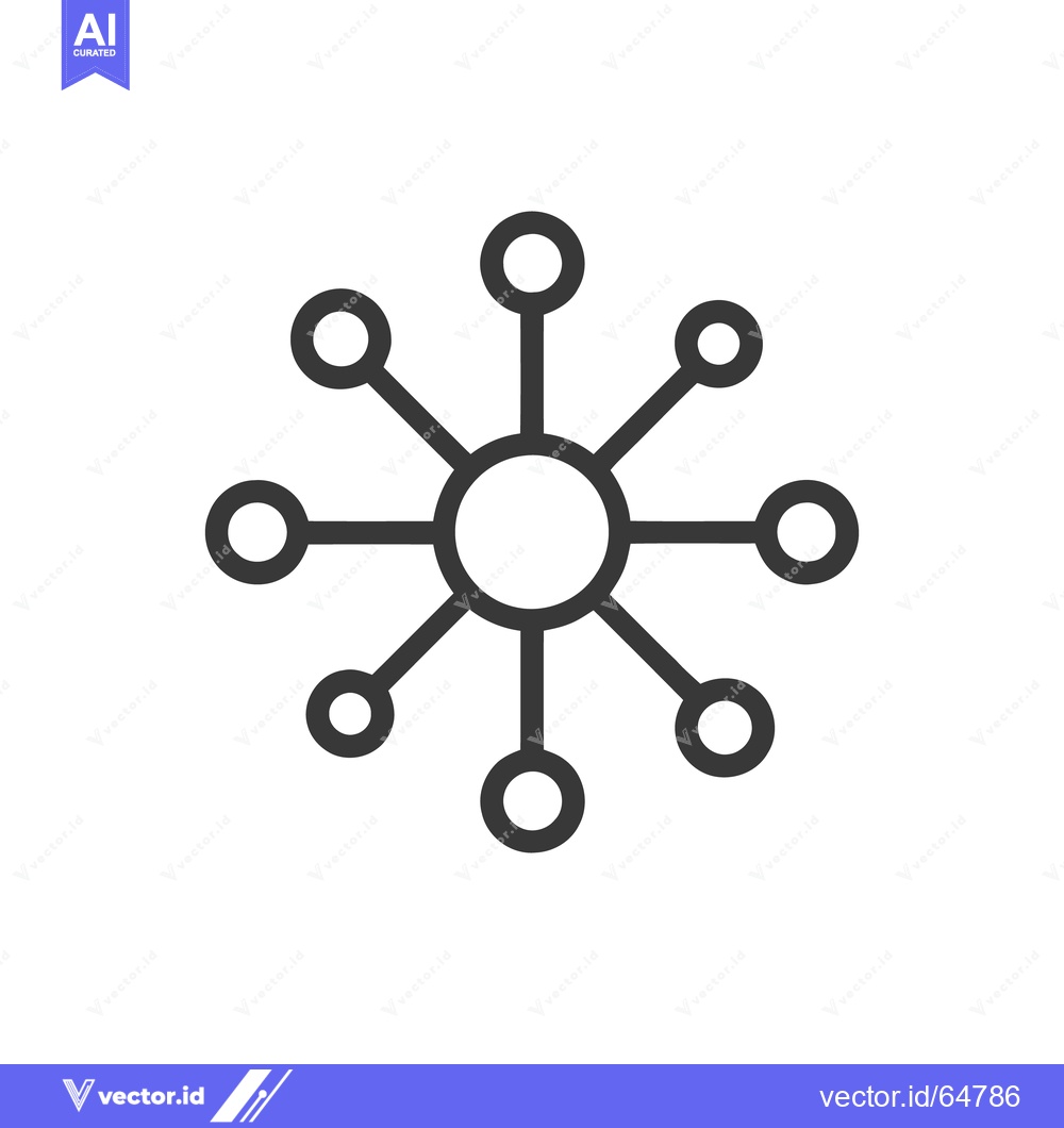 Premium Vector dari Network Connection Icon: Central Node with Connected Circles, Dark Gra