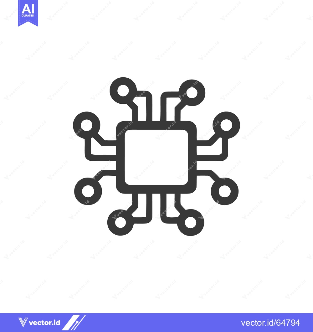 Premium Vector dari Minimalist Microchip Icon: Central Square with Circular Connections on