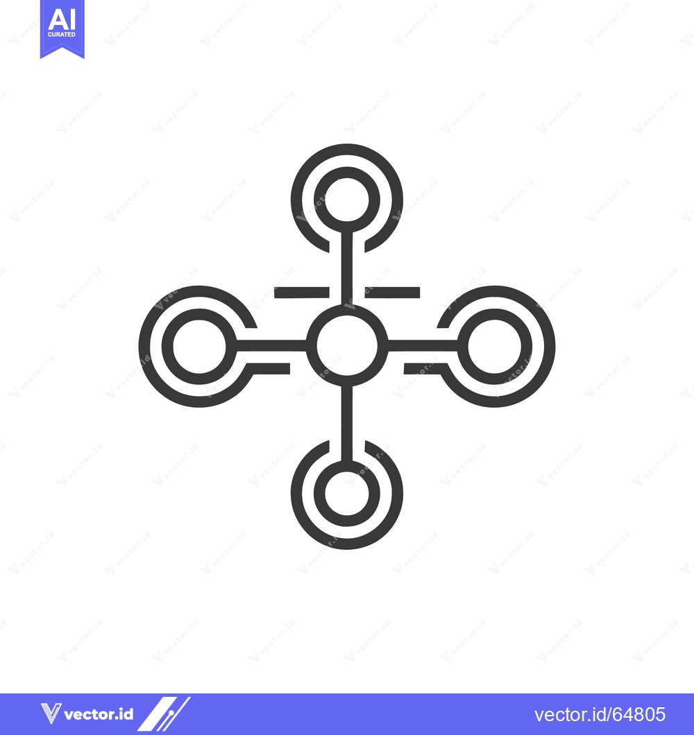 Premium Vector dari Abstract Network Icon: Central Node with Four Circular Connections in