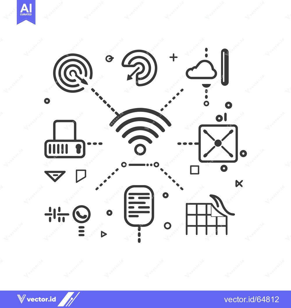 Premium Vector dari Network of Connected Devices and Symbols