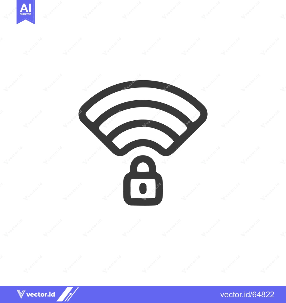 Premium Vector dari Secure WiFi Icon: Black Outline of Wireless Signal with Padlock